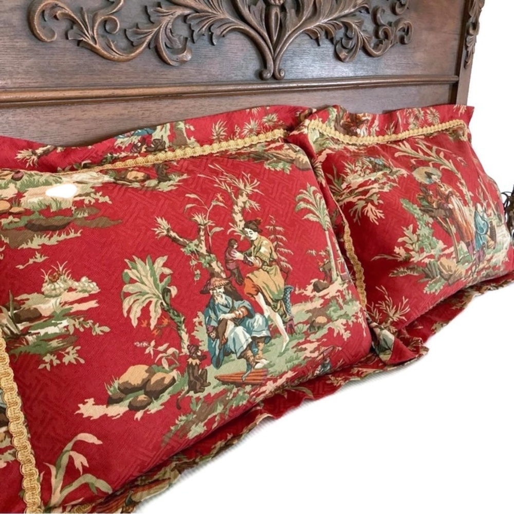 Custom Made Vintage Wesley Mancini Asian Toile Singerie fabric Pillow Shams - Picture 5 of 16